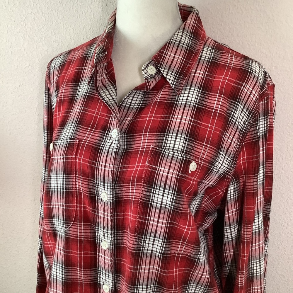 LAUREN RL Cotton Button Up Shirt L Plaid Lightweight Preppy Equestrian Spring - Picture 9 of 12